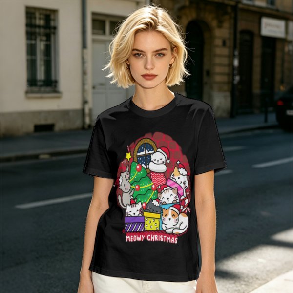 Meowy Christmas Cat Holiday Graphic T-Shirt