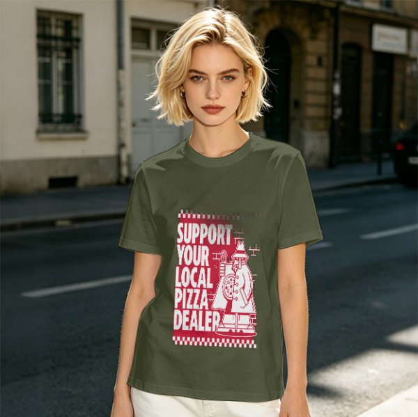 Support Your Local Pizza Dealer Graphic Olive T-Shirt