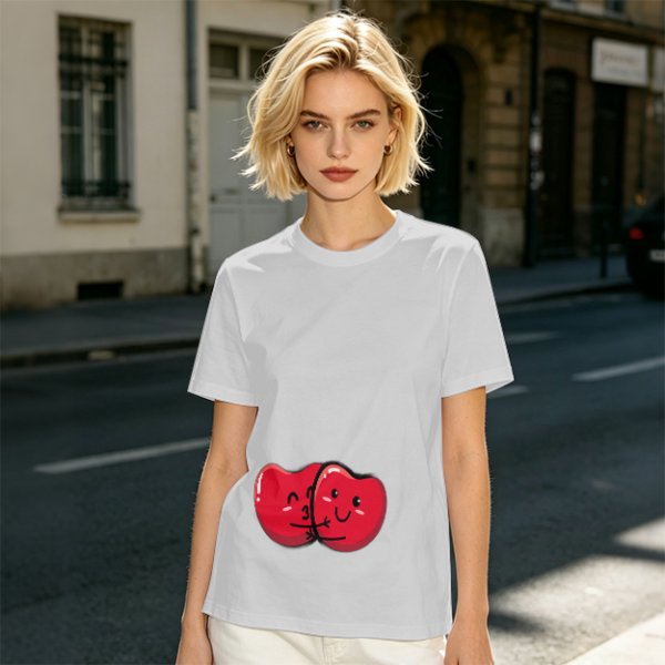 Olive green t-shirt with cute hugging red beans graphic