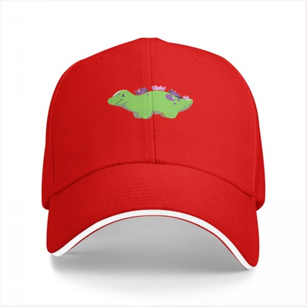 Black Baseball Cap With Cute Green Dinosaur Graphic