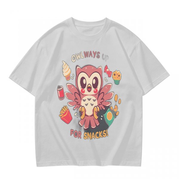 Owlways For Snacks Cute Graphic T-Shirt with Owl and Treats