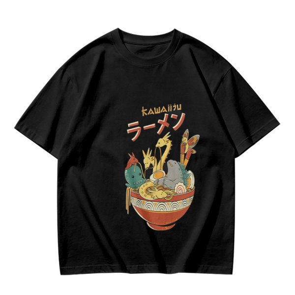 Olive T-Shirt with Kawaii Ramen Monster Bowl Graphic