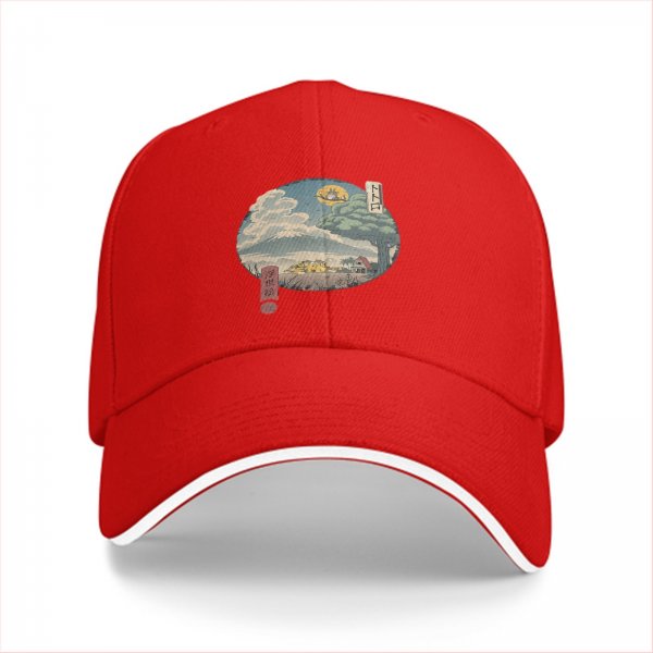 Black Baseball Cap with Traditional Landscape Art Print