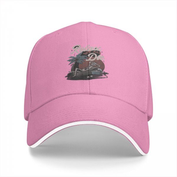 Black baseball cap with Relax Die skeleton palm tree graphic