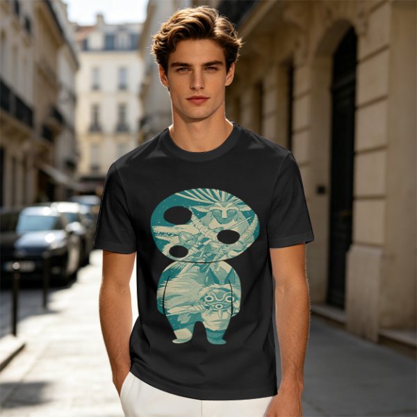 Olive T-Shirt With Fantasy Forest Spirit Graphic Print