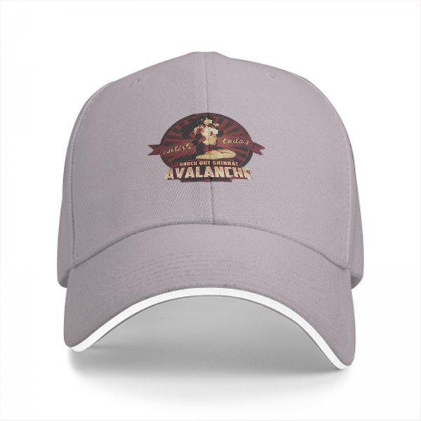 Black baseball cap with Avalanche Knock Out Shinra graphic print