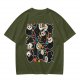 Olive T-Shirt With Day Of The Dead Cat Skull Graphic Print