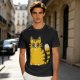 Olive Green T-Shirt With Cute Surprised Yellow Tabby Cat Graphic