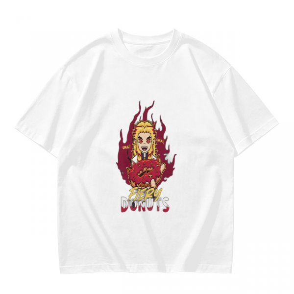 Olive Graphic T-Shirt With Fiery Donut Anime Character Print