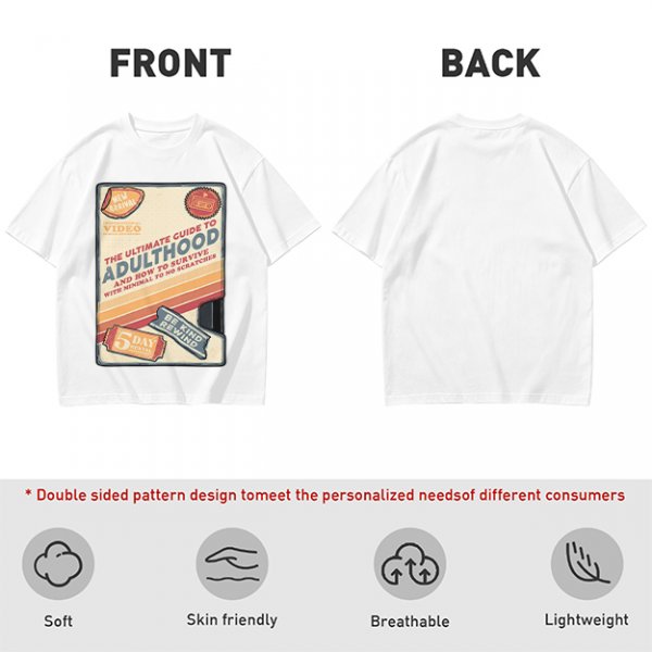 Olive t-shirt with retro guide to adulthood VHS-style print