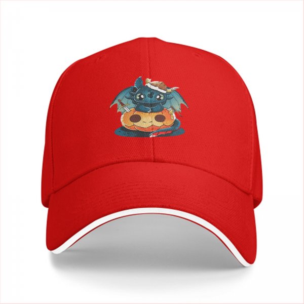 Black Baseball Cap With Cute Viking Dragon Pumpkin Halloween Art
