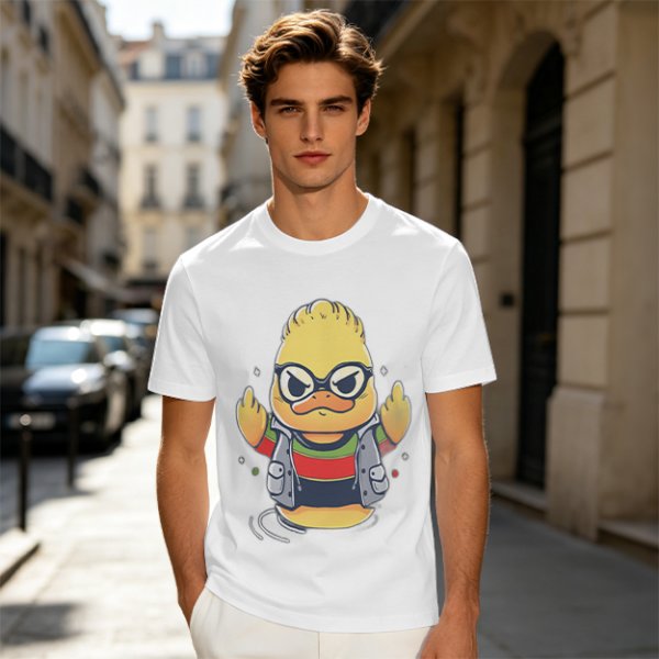 Olive T-shirt with Cool Stylized Duck Graphic Print