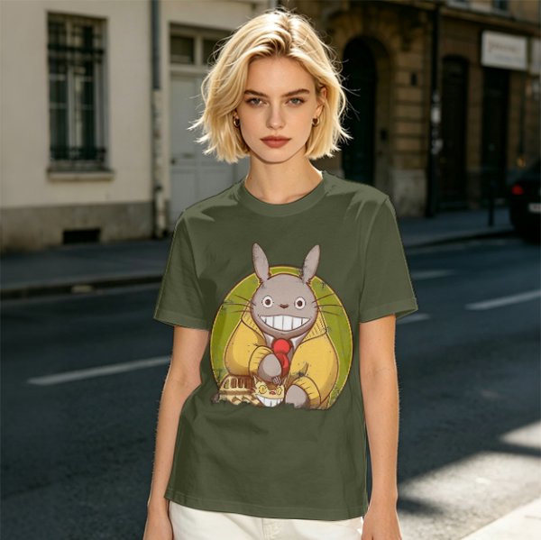 Totoro in Yellow Cardigan with Catbus Graphic T-Shirt