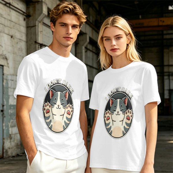 Olive T-shirt with I Don't Care Cat Graphic Print