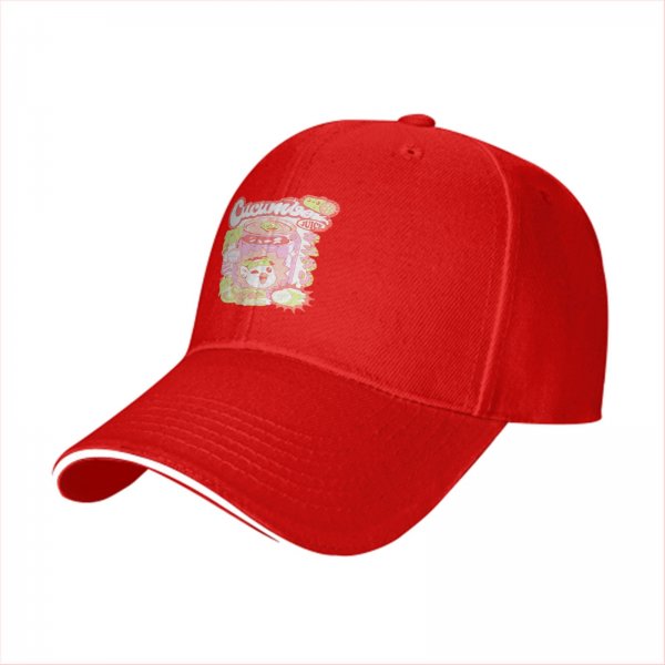 Black Baseball Cap With Pastel Cucumber Themed Graphic Print