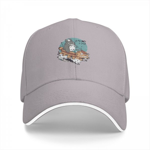 Black Baseball Cap with Totoro and Catbus Anime Graphic