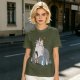 Olive T-shirt with whimsical forest spirit and children graphic print