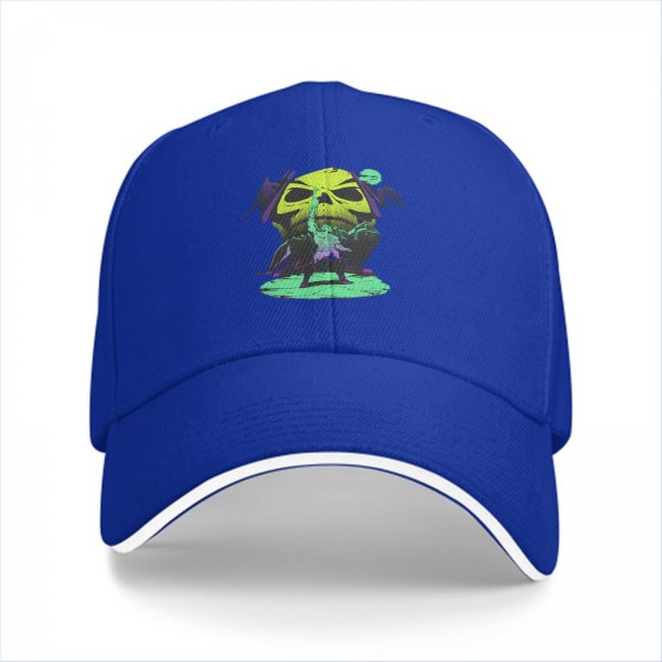 Black Baseball Cap With Neon Skull Wizard Graphic Design