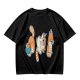 Olive T-Shirt With Playful Orange Cat Illustrations