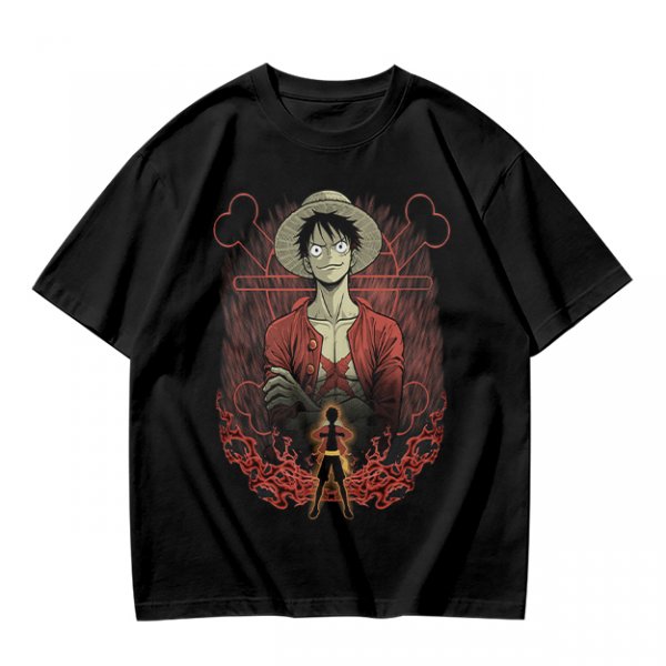 One Piece Luffy Graphic Print Olive T-Shirt
