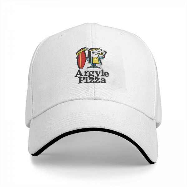 Black Baseball Cap with Argyle Pizza Cartoon Logo