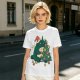 Olive Green T-Shirt With Christmas Totoro Decorating Tree Print