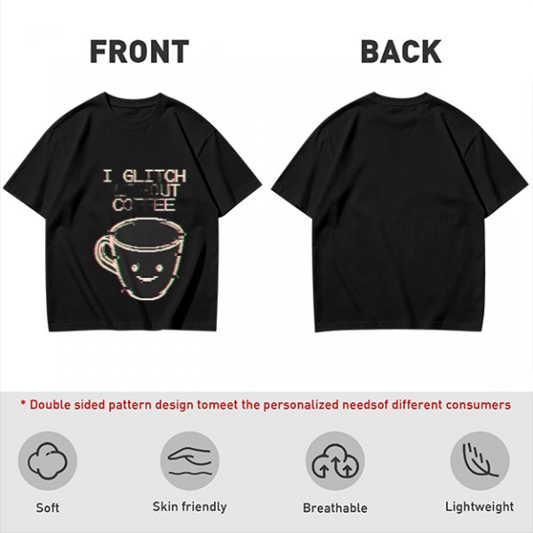 Olive Glitch Coffee Themed Graphic T-Shirt