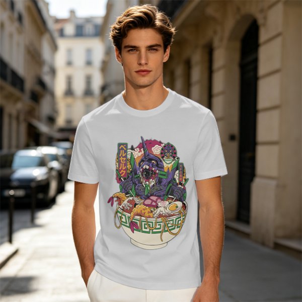 Anime Mecha Robot Ramen Bowl Graphic T-Shirt