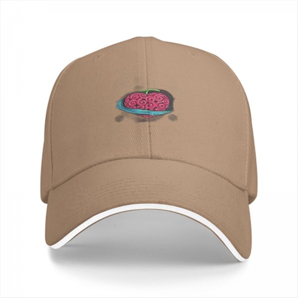 Black baseball cap with pink brain and blue ring graphic