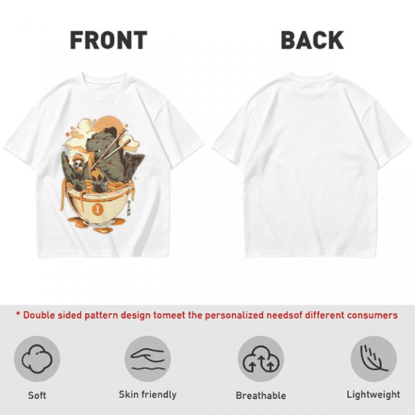 Olive T-Shirt Featuring Godzilla Eating Ramen Noodles