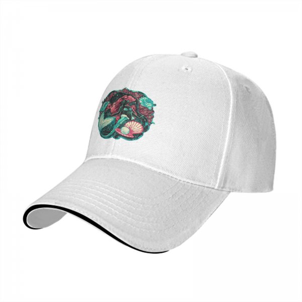 Black Baseball Cap With Mermaid And Pearl Shell Graphic