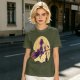 Olive t-shirt with witch flying on broom against full moon