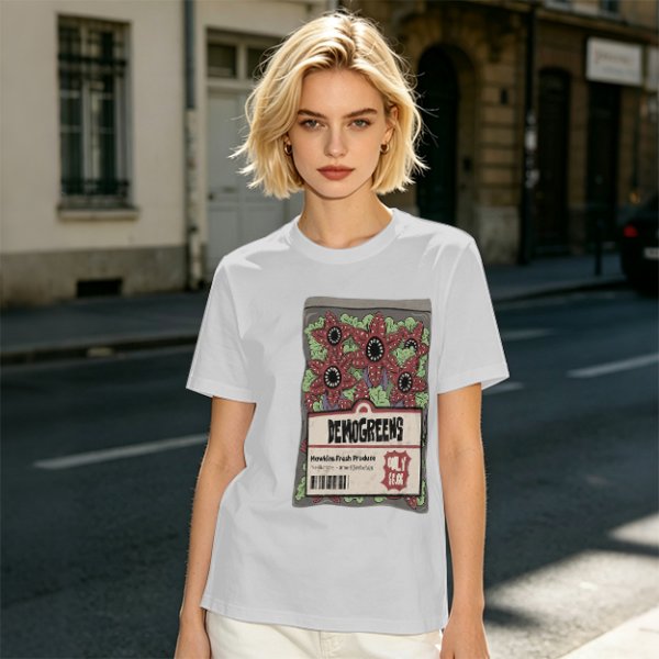Olive Green T-Shirt With Demogorgon Vegetable Packet Print