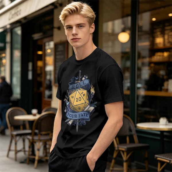 Roll Your Fate D20 Dice Graphic T-Shirt For Tabletop RPG Fans