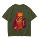 Olive T-Shirt With Nerdy Ginger Cat Reading Book Print