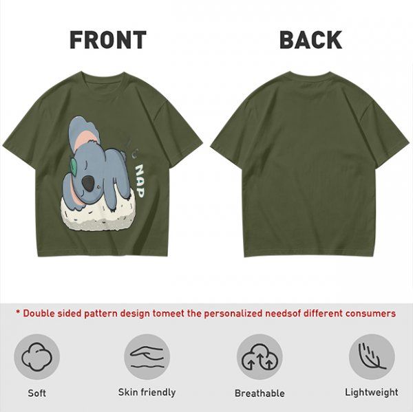 Olive T-Shirt with Sleeping Koala Nap Graphic