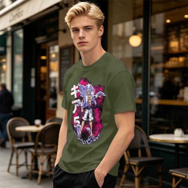 One Piece Gear 5 Luffy Graphic Olive T-Shirt
