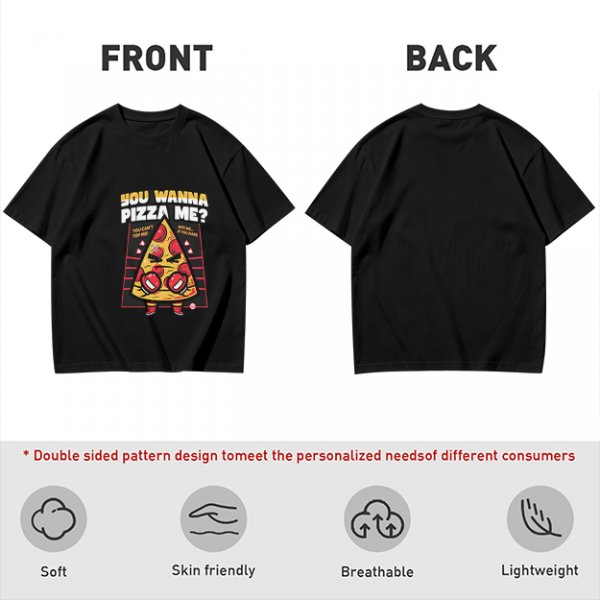 Olive t-shirt with angry boxing pizza slice graphic and 'You Wanna Pizza Me?' text