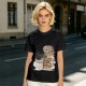 Owl on coffee books and caffeine mug graphic t-shirt