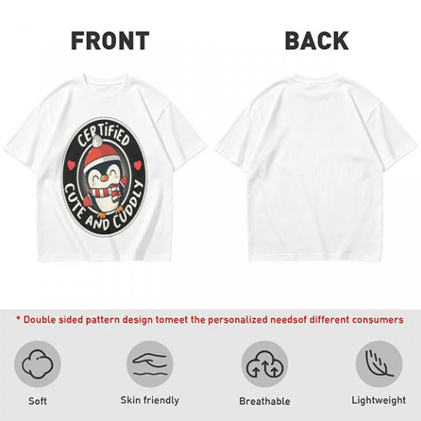 Olive T-Shirt with Cute Penguin 'Certified Cute and Cuddly' Print