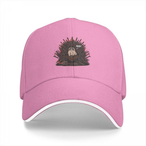 Black baseball cap with sloth on iron throne graphic that says NO