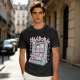 Olive green graphic t-shirt with cute handheld game kitchen art