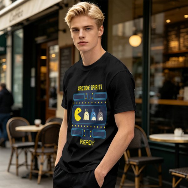 Arcade Spirits Ready Pac-Man Themed Graphic T-Shirt