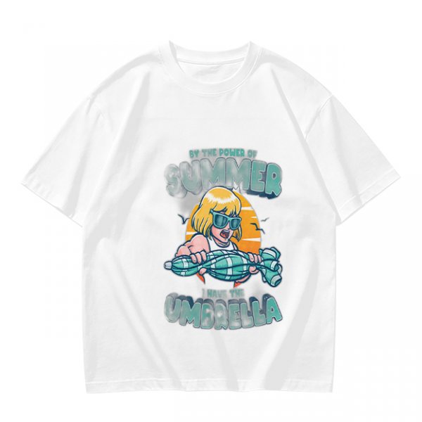 Olive Summer Umbrella Graphic T-Shirt with Retro Beach Illustration