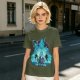 Fantasy warrior ghost print olive green graphic t-shirt