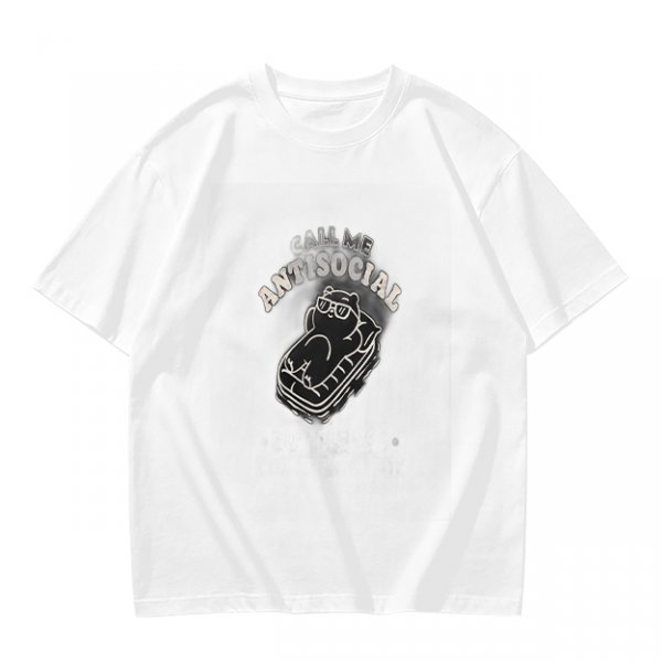 Oversized Olive T-Shirt With 'Call Me Antisocial' Bear Graphic