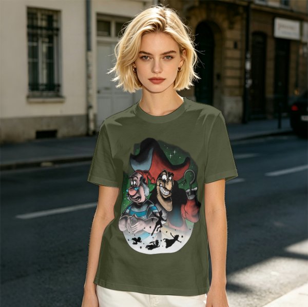 Olive T-Shirt Featuring Captain Hook and Mr. Smee from Peter Pan