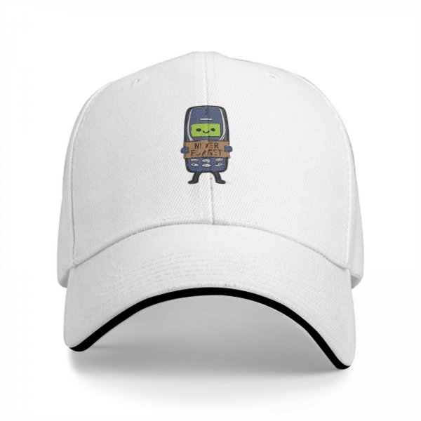 Black baseball cap with retro mobile phone 'Never Forget' graphic