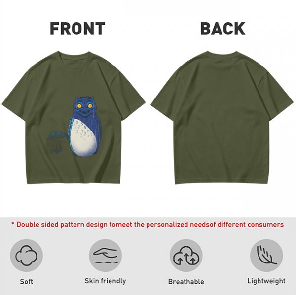 Olive T-Shirt With Blue Whimsical Creature Graphic Print