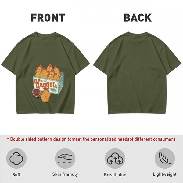 Olive T-Shirt With Cartoon Chicken Nuggets Box Print
